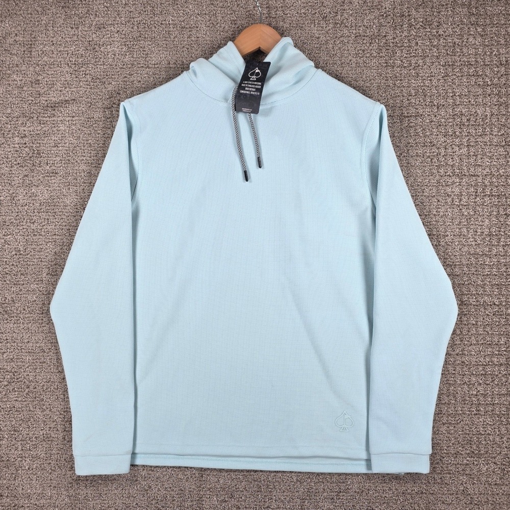 Pins & Aces Golf Co Mens XL Light Blue Waffle Knit 4-Way Stretch Hoodie NWT